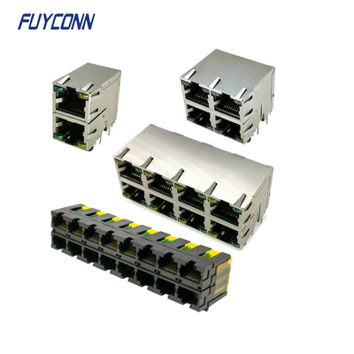 RJ45 de ángulo recto femenino Jack Connector, conector modular doble de la capa RJ45 del PWB