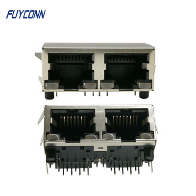 2 conector femenino de ángulo recto RJ45 del PWB del Pin de los puertos 16 con el aislador de PBT